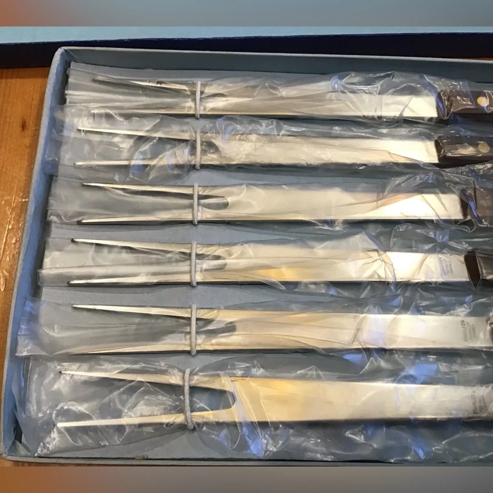 VINTAGE SET OF FONDUE FORKS NEW OLD STOCK PURALUM SET OF 6 WOODEN HANDLES